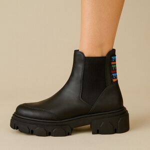 Farm Rio Black Beaded Chunky Chelsea Boots Womens 9 Statement